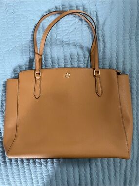 Tory Burch Caramel Tan Leather Tote with Gold Logo
